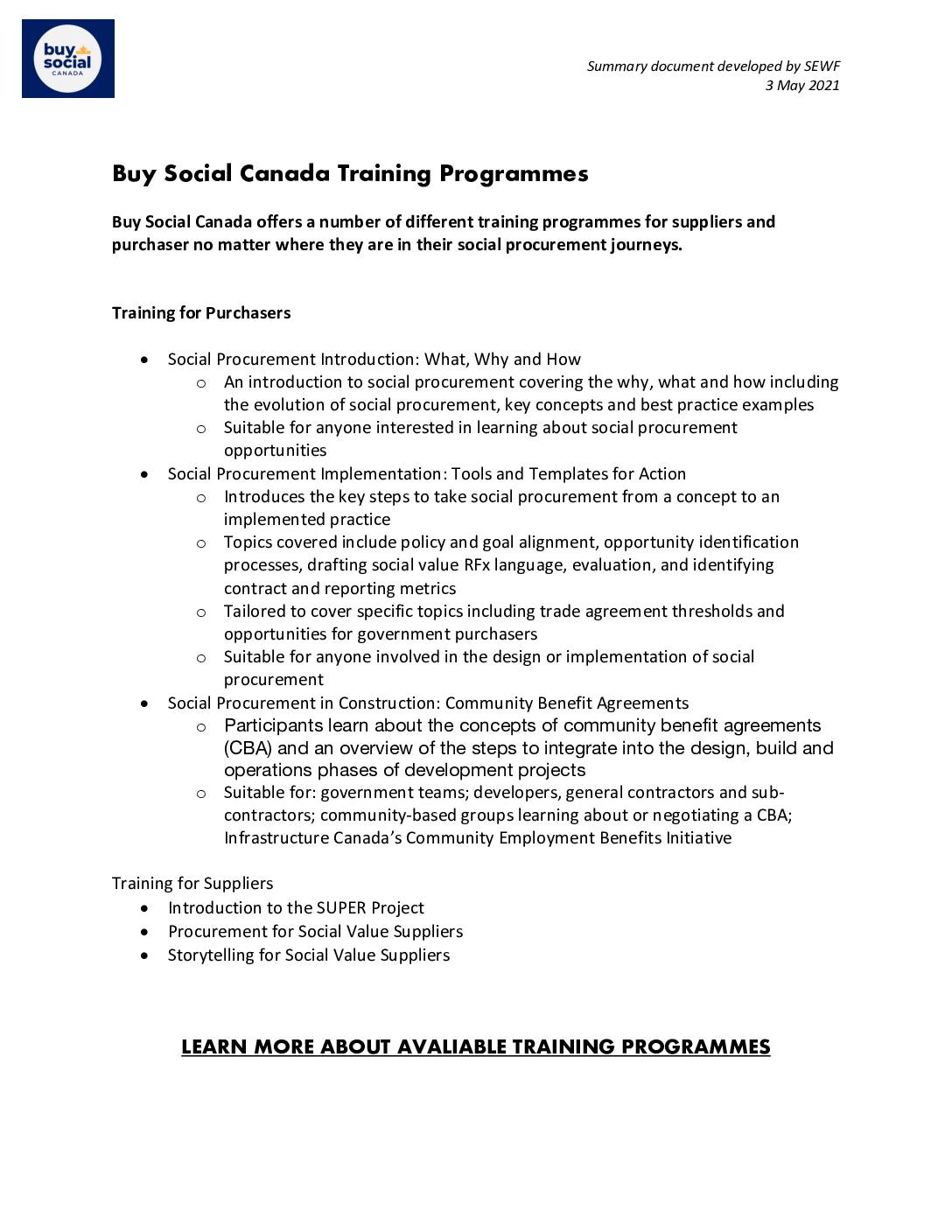 Buy Social Canada Trainings