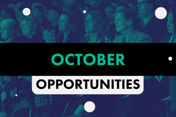 an image of audience clapping with overlapping text: October opportunities