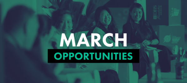 An image of speakers on a stage and 'March opportunities' text overlay